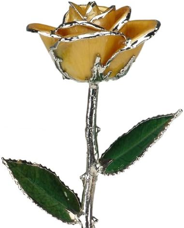 Yellow Laquered Platinum Dipped Long Stem Genuine Rose In Red Gift Box