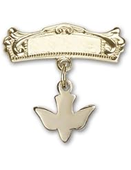 14kt Gold Baby Badge with Holy Spirit Charm and Arched Polished Badge Pin
