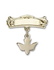 14K Gold Baby Badge with Holy Spirit Charm and Arched Polished Badge Pin