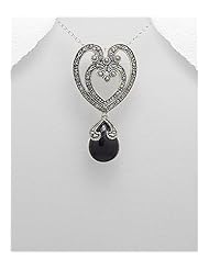 Heart Marcasite Pendant Necklace In 92.5 Sterling Silver