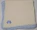 Knitted on Hand Knitting Machine Ivory Cotton Hand Crochet Finished with Blue Chenille Infant Boys Large Blanket Size 32 By 45 Inches with Blue Race Car Patch