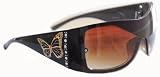 Butterfly and Rhinestone Sunglasses - Black Wrap Around Fashion Sunglasses