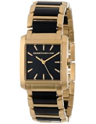 Kenneth Jay Lane Womens KJLANE-1606 900 Series Black Textured Dial Gold Ion-Plated Stainless Steel and Black Resin Watch