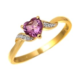 9ct Yellow Gold Amethyst And Diamond Heart Ring - Size K