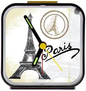 Personalized Cartoon Cute Paris Eiffel Tower Custom Square Black Alarm Clock