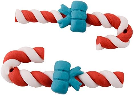 Pandahall 20pcs Christmas Handmade Polymer Clay Beads Christmas Candy Cane with Bow Red (28x12x5mm)