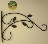 BLACK DECORATIVE HANGING BASKET WALL BRACKET (LEAVES)