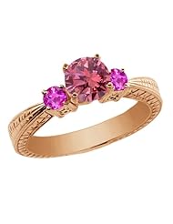 1.01 Ct Round Pink VS2/SI1 Diamond Sapphire and 14K Rose Gold 3-Stone Ring