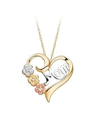Diamond Accented Heart, "Mom", and Flower Pendant in 14K Yellow Gold
