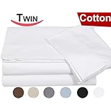 Cotton Twin Bed-Sheet-Set White - 3 Piece Bedding Set, Flat Sheet, Fitted Sheet and a Pillow Case- Breathable, Cozy & Comfortable, Hotel Quality Extremely Durable - By Utopia Bedding (Twin, White)