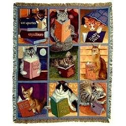 Cats with Books Tapestry Throw Blanket