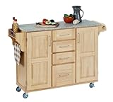 Kitchen Cart with Salt and Pepper Granite Top in Natural Finish