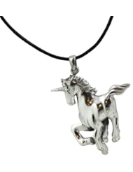 BIG 2 Inch 925 Sterling Silver Prancing Unicorn on 18" Sterling & Rawhide Cord Necklace