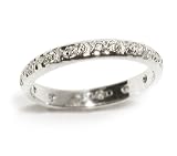 Engraved Filigree Platinum Wedding Band or Stacking Ring, Pave Set Full Circle with Diamonds, Ring Size 7 (T.w 0.15)