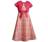 Bonnie Jean Girls PLUS Size 2-Piece ROSE-PINK LIME-GREEN PLAID SATIN BOW Special Occasion Wedding Flower Girl Easter Birthday Party Jacket/Cardigan and Dress Set