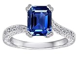 1.55 cttw Original Star K(tm) Solitaire Engagement Ring with Emerald Cut Lab Created Sapphire and 6 Genuine Diamonds in .925 Sterling Silver Size 5