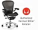 Herman Miller Aeron Home Office Chair Loaded - Polished Aluminum Frame - Leather Arms - PostureFit - Classic Carbon Pellicle - Medium Size B