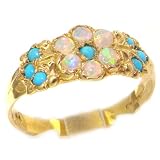 Luxury 9K Yellow Gold Womens Turquoise & Fiery Opal English Made Victorian Style Eternity Ring - Finger Sizes 5 to 12 Available