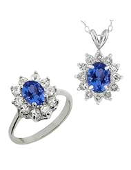 4.35 Ct Mystic Blue Sapphire Topaz Silver Ring Pendant Set with 18" Chain