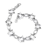 Sparkling Glamour: Sterling Silver Designer Inspired Fancy Star and Oval Link Chain Bracelet