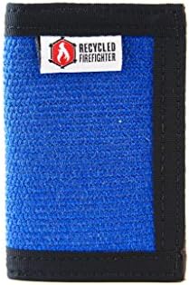 Bifold Leather Money Clip Wallet - "Decommissioned Fire Hose" - Recycled + Made in USA - Unique wallets for Men (Blue&amp;Black)