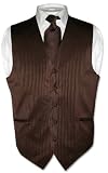 Men's Dress Vest & NeckTie Chocolate Brown Striped Vertical Stripes Design Set for Suit or Tuxedo