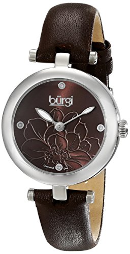Burgi Women's BUR128BR  Round Brown Sunburst Effect Dial with Embossed Flower Quartz Strap Watch