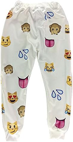 Womens Emoji Expression 3d Sweatpants Hipster Unisex Joggers (X-Large, White)