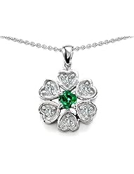 Original Star K (tm) Flower Pendant With Round 4mm Simulated Emerald in 925 Sterling Silver