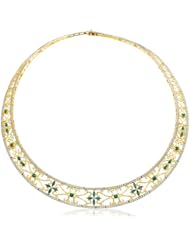 18k Yellow Gold Plated Sterling Silver Emerald and Diamond Accent Necklace, 17"