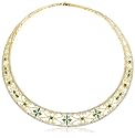 18k Yellow Gold Overlay Sterling Silver Emerald w/ Diamond Accent Necklace, 18"