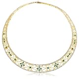 18k Yellow Gold Overlay Sterling Silver Emerald w/ Diamond Accent Necklace, 18"
