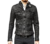 シングルライダース本革レザージャケット しわ加工 革ジャン メンズ (M, グレー) シングルライダース本革レザージャケット しわ加工 革ジャン メンズ (M, グレー)