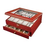 Mele Cherry Finish Watch Box- 15 Watch Cushions