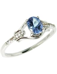 O&G Australia Natural Tanzanite & White Topaz, 925 Sterling Silver Ring, 3x5mm
