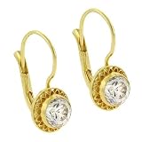 24k Gold vermeil Diamond cz filigree Lever Back Earrings