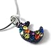 Beautiful Multi-Colored Black Crescent Moon Charm Necklace Silver Tone