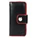 PCMICROSTORE Brand 4n1 Combo Kit for Microsoft Zune 4gb 8gb Premium Leather Wallet Case with LCD Screen Shield Protector - Bundled with 12v Rapid Premium Car Charger - Home Travel Wall AC Adapter Charger - AV Audio Video Cable - 5 Color Choices, BLACK/RED
