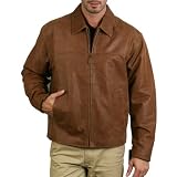 Image of Men's Open-Bottom Leather Bomber Jacket in Black, Brown Stone, or Distressed Tawny Brown - Regular, Tall, Big, Big & Tall
