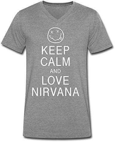 Men's Keep Calm And Love Nirvana V Neck T Shirt Medium DeepHeather