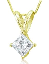 14k Yellow Gold Princess Cut Solitaire Diamond Pendant Necklace (GH, SI3, 0.50 carat)