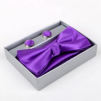 Purple soild Silk Pre-tied Bow tie, Cufflinks,Handkerchiefs Present Box Set DarkViolet Wedding bowtie for men BT2013