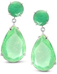 Large Pear Shape And Circle Dangling Green Jade Earrings