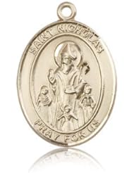 Free Engraving Included Medal-14k Gold St. Saint Nicholas Medal 1" Oval 7080KT w/o Chain w/Box Patron Saint of Bakers/Brides/Children