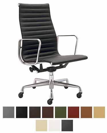 Eames Aluminum Group Executive Office Desk Chair with Chrome Casters with Colorguard Black Vinyl Seat Cushions by Herman Miller - EA337P Pneumatic with Tilt Lock by Herman Miller