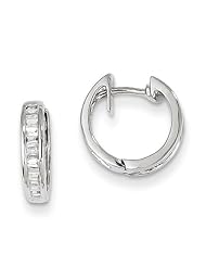 14k White Gold baguette G-H SI2 Diamond Hinged Hoop Huggie Earrings. Wt- 0.25ct