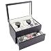 Vintage Dark Walnut Wood Watch Case Display Storage Watch Box Glass Top Holds 20+ Watches With Adjustable Soft Pillows and High Clearance for Larger Watches-Vintage Series II