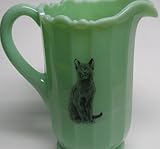 Jade Green Milk Glass Cat Pitcher Caz the Sitting Cat Made in Ohio