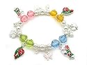 Springtime Ladybugs on Leaves and Butterfly Multicolor Lucite Silver-Tone Beaded Stretch Bracelet