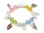Springtime Ladybugs on Leaves and Butterfly Multicolor Lucite Silver-Tone Beaded Stretch Bracelet